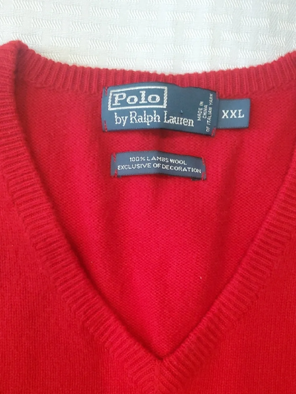 Polo by Ralph Lauren Red V-Neck Men's Lamb Wool  Sweater - Picture 6 of 11